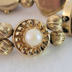 Vtg Victorian Revival Slide Charm Bracelet Signed Safety Chain Cameo 6.5
