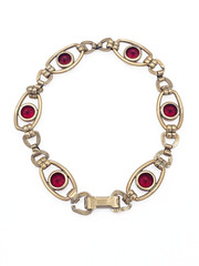 Vintage STURDY 1/20 12K Gold Filled on Silver Red Stone Link Bracelet 7.25in