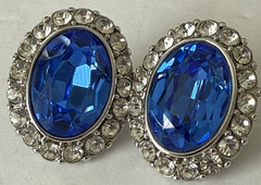 Yves Saint Laurent YSL Blue Faux Sapphire Faceted Cabochon Rhinestone Earrings