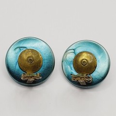 Green Blue Almost Metallic Color Dimpled Puckered Round Vintage Clip On Earrings