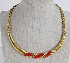 Vintage Monet Red Enamel Rope Twist Collar Necklace Gold Tone Runway 15 In
