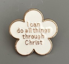 Flower-Enamel-Metal “I CAN DO ALL THINGS THRU CHRIST” Pin Back Tie Tack Brooch