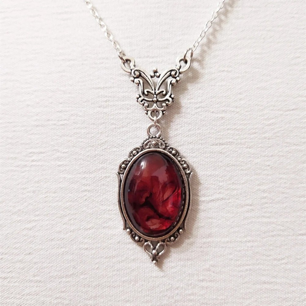 Gothic Vampire Necklace Vintage Crystal Cameo Pendant Punk Style Jewelry