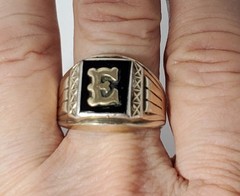 Antique Edwardian Sterling Silver & 10K *E* Initial Signet Ring Lot Sz~ 11.75