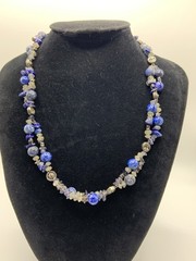 Vintage Sodalite Natural Stone Chips And Sun Beads Necklace 16”