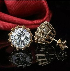 Art Deco Vintage Style Round Lab Created Diamond 14K Gold Finish Stud Earrings