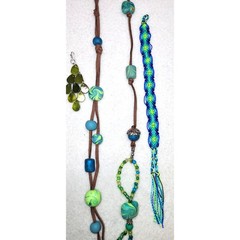 Boho Polymer Clay Green Blue Statement Necklace Earrings Bracelet Set Lot