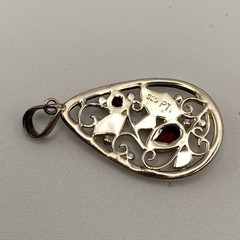 PTI 925 Sterling Silver Pendant Vintage Nepal Garnet Gemstone Filigree Bezel