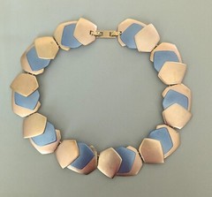 Monet All That Jazz Rose Gold Toned & Blue Necklace Choker Book Piece **READ**
