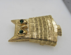 Vintage Jewelled Owl Pin Green Rhinestone Gold Perfume New Old Stock in Box A2