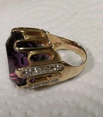 AMETHYST OVAL 14K SOLID GOLD & Diamonds Size 8 RING 26 Grams Huge