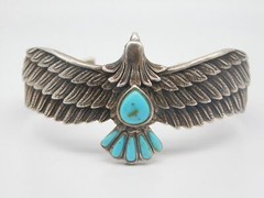 JTV DESIGNER BBJ STERLING SILVER BALD EAGLE BIRD TURQUOISE STONE CUFF BRACELET