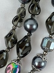 Vintage Crown Trifari 3 Strand Gray Black Iridescent Irregular Beaded Necklace