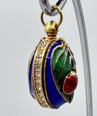 Heavy Enamel Egg Pendant Charm Ladybug Leaf Rhinestone Russian Style Gold