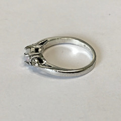 Vintage Avon Sterling Silver 3 Stone Opal Cabochon CZ Crystal Ring Sz6 2.46grams