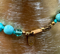 Lovely VTG MIRIAM HASKELL Hand-Strung Turquoise Art Glass Bead Necklace Signed