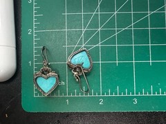 Heart Dangle Earrings Blue Stone Inlay Thailand Vintage Sterling Silver 925 #9