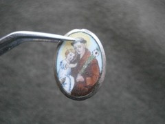 St Anthony Ora Pro Nobis Vtg Hand Painted Porcelain Bracelet Charm 3.0g ~ FLAW