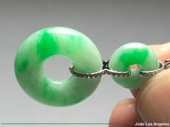 2 Donut Circle Apple Floral Green Jadeite Jade 18K White Gold Diamond Pendant