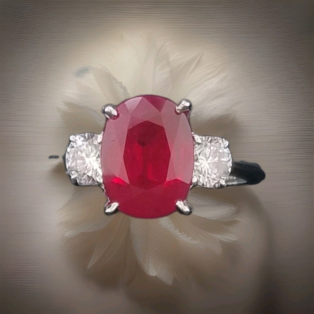 Vintage 14k White Gold Engagement Ring 3.51ct. Natural Burma Oval Ruby AGL cert
