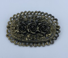 Large Antique 1920’s Victorian Three Rose Handmade Pot Metal Brooch No Brand