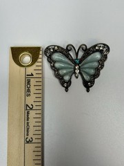 Vintage Butterfly Silver Tone Pin Brooch Light Blue And Yellow Stones