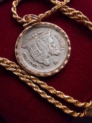 1893 Guatemala Silver & Hammered Gold Coin Necklace, 1 Real, USA Shop Made COA