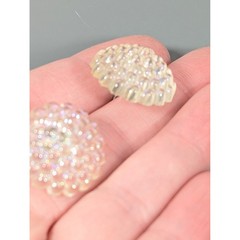 Vintage Lucite Dome Earrings Iridescent Sparkle Pierced Unsigned