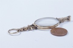 ANTIQUE ENGLISH VICTORIAN 9K GOLD FOLDING LORGNETTE / QUIZZING GLASS c1880
