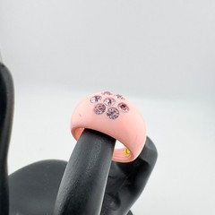 Vintage Pink Acrylic Dome Ring w/ Pink Rhinestones Y2K Chunky Statement