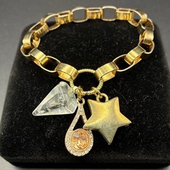 Vintage Charms on Chunky Rolo Links, Star, Rock Crystal, Rhinestones