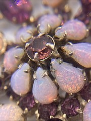 Vintage Signed WIESNER Faux Pink Fire Opal Purple Rhinestone Brooch Pendant