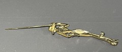 Vintage AJC Fashion Lady in Suit and Hat Brooch Gold Tone Pin 2 7/8 inch