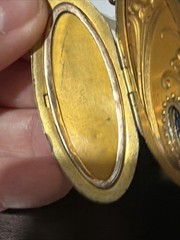 Antique 18g W&H 14k Gold Filled Huge Oval Locket Repousse Guilloche Rose Pendant