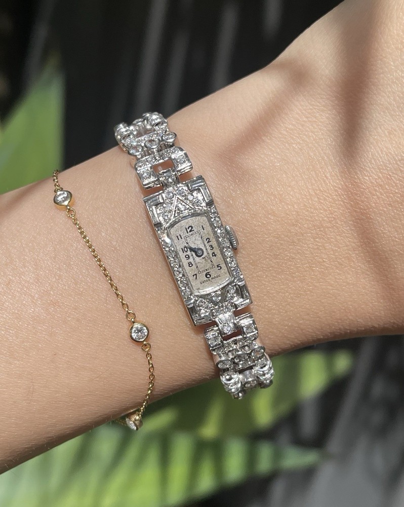 Original Antique Art Deco Platinum 3.65ct Earth Diamond Cocktail Watch