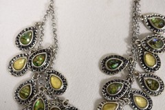 Vtg Y25 BOHO Lucky Brand Necklace Silver Tone Green Yellow Semi Precious Accents