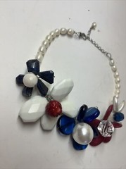 Vintage Stone, Pearl & Glass Floral Beaded Necklace Wire Hand Strung Chunky 19”