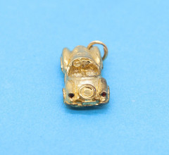 Vintage Yellow Tone Gold Wash Sports Race Car Charm Pendant