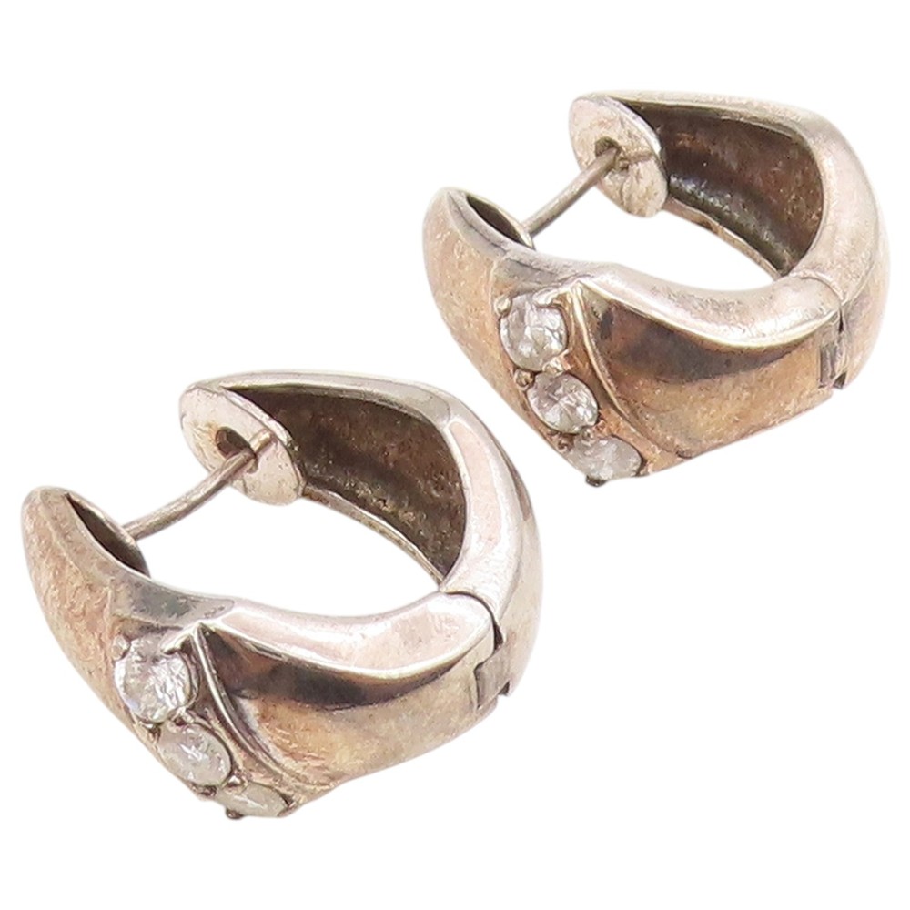 925 Sterling Silver Vintage Earrings Three Stone Topaz Huggie Hoops EG14443