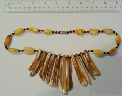 Vintage BOHO Mother of Pearl Fringe Necklace Yellow Orange Beads Statement Piece