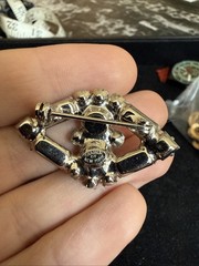 Vintage Silver Tone Kramer of NY New York Emerald Cut Rhinestone Brooch Pin 1.5”