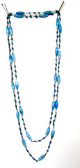 Antique Italian Murano 30s Blue marble Glass Beads Metal Links 56″ NecklaceAnt