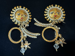 ” LUNCH at the RITZ ” Sun Goddess Solar Loops Swarovski Crystal Clip-on Earrings