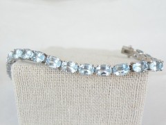 Sterling Silver 925 Natural Heated Blue Topaz Tennis Line Bracelet 7.5″
