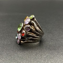 Vintage Multiple Gem Stones Sterling Silver Ring Size 8.5