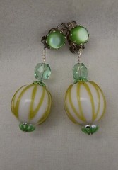 Vintage 1960s Japan Retro Green Blue Dangle Ball – Earrings ONLY