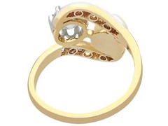 1.07 Ct Diamond and Natural Saltwater Pearl 18k Yellow Gold Twist Ring Antique