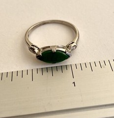 Art Deco JADE & DIAMOND RING, 14K White Gold – c1920, Green Jade Ring (5F141)