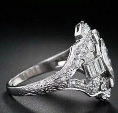 Art Deco Vintage Style 3Ct Lab Created Diamond Engagement 14K White Gold FN Ring