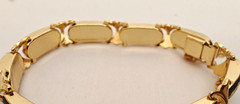 Vintage Spanish Style Damascene Black & Gold Tone Link Bracelet w/ Safety Chain